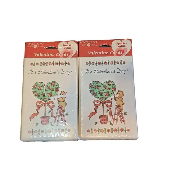 Valentines Day Cards Forget Me Not 2-8pks Teddy Clipping Roses Greeting Cards - Picture 1 of 9